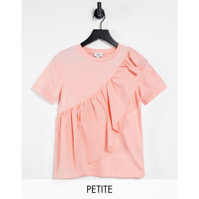 Donna T-shirt e Canotte River Island Petite - Camicia rosa in popeline con volant sul davanti