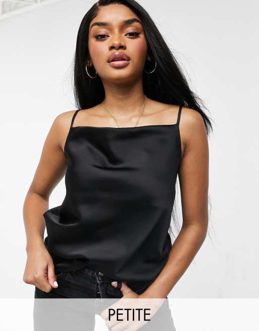 River Island Petite - Canottiera con scollo ad anello in raso nero