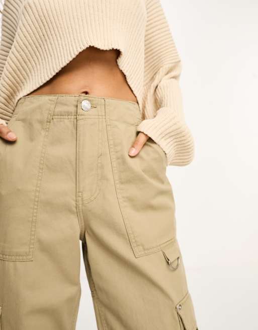 River Island Petite cargo trouser with zip cuff in beige, 2 of 4