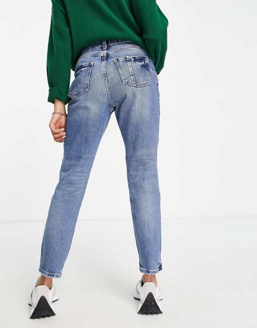 River Island Petite - Carrie - Jean mom slim taille haute - Bleu moyen, 2 de 4
