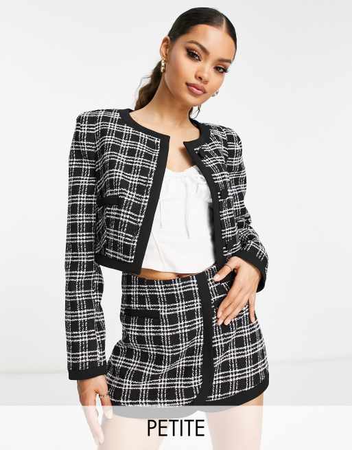 River Island Petite check boucle trophy blazer co-ord in black | ASOS