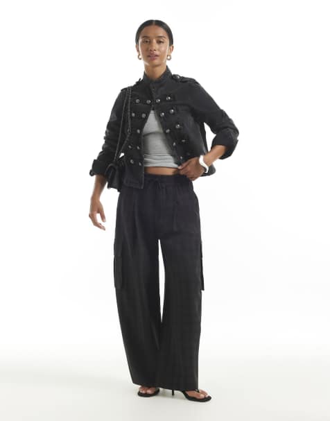 River Island Petite check smart joggers in blue - view 1