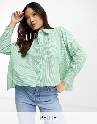 River Island Petite cropped shirt in green stripe - ASOS Price Checker