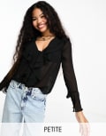 [River Island Petite] River Island Petite chiffon blouse with frill detail in black 4 BLACK