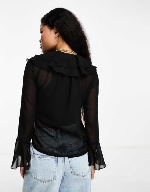 Miss Chic Jeans Zipper Up the Back  Chiffon blouse long sleeve, Black  shirts women, High waist jeans