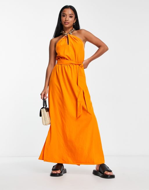 river island orange maxi dress