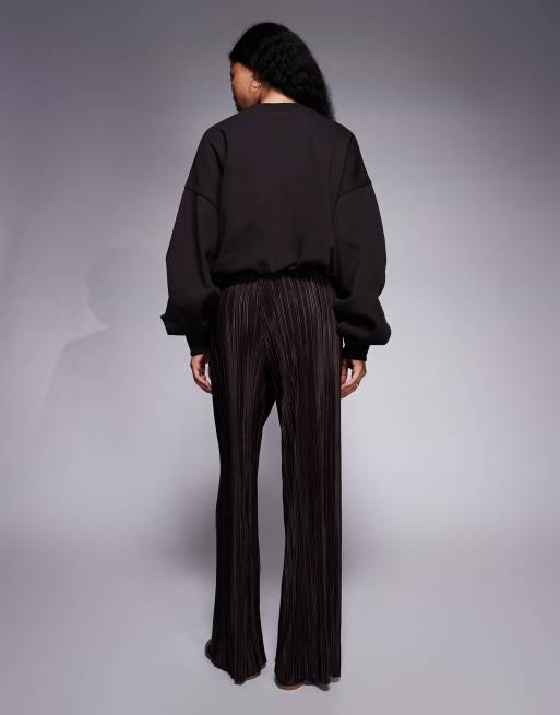 River Island Petite – Ciemnobrązowe plisowane spodnie z szerokimi nogawkami, 5 z 5