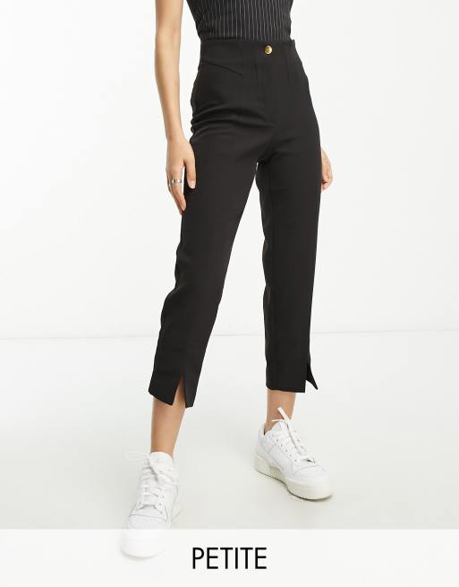 River Island Petite Cigarette broek met split aan de voorkant in zwart