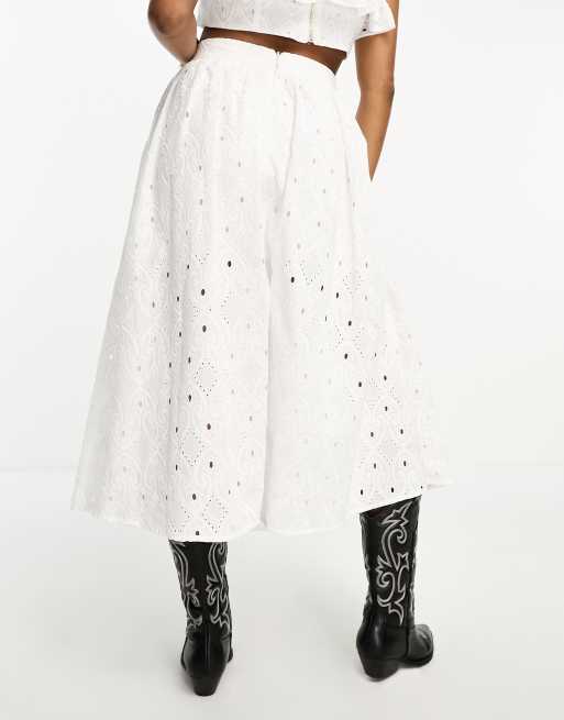 River Island Petite co-ord broderie midi skirt in white, 2 of 4