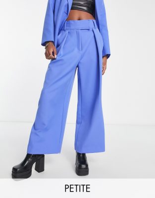 River Island Petite co-ord pleat detail wide leg dad trouser in bright blue