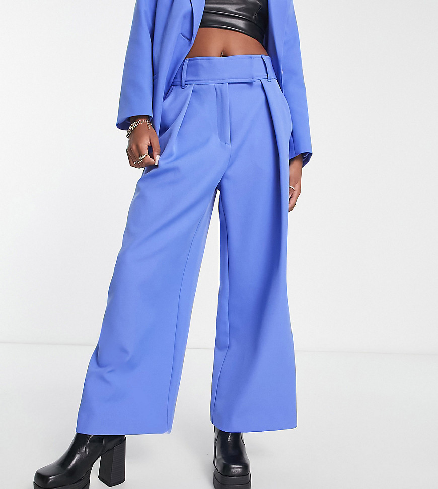 River Island Petite co-ord pleat detail wide leg dad trouser in bright blue
