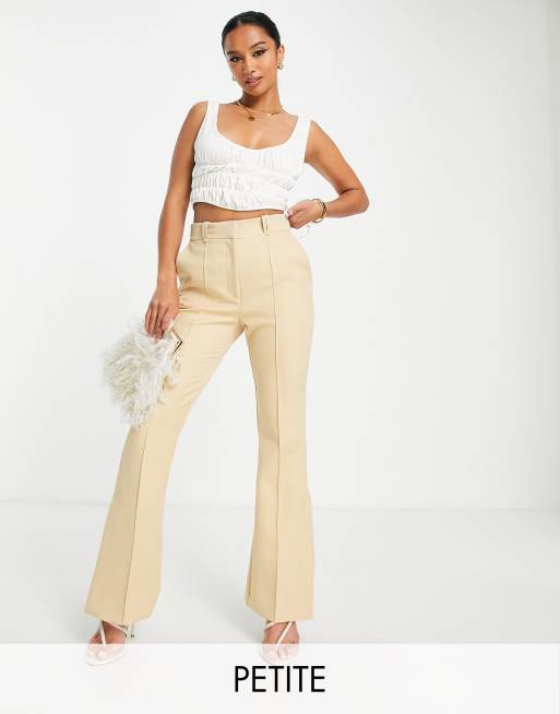 River Island split front flare pants in beige