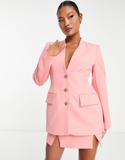 River island gold sales button blazer