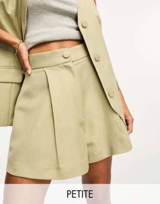 River Island Petite River Island Petite co-ord tailored shorts in khaki-Green