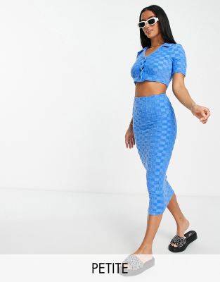 River Island Petite co-ord towelling skirt in bright blue