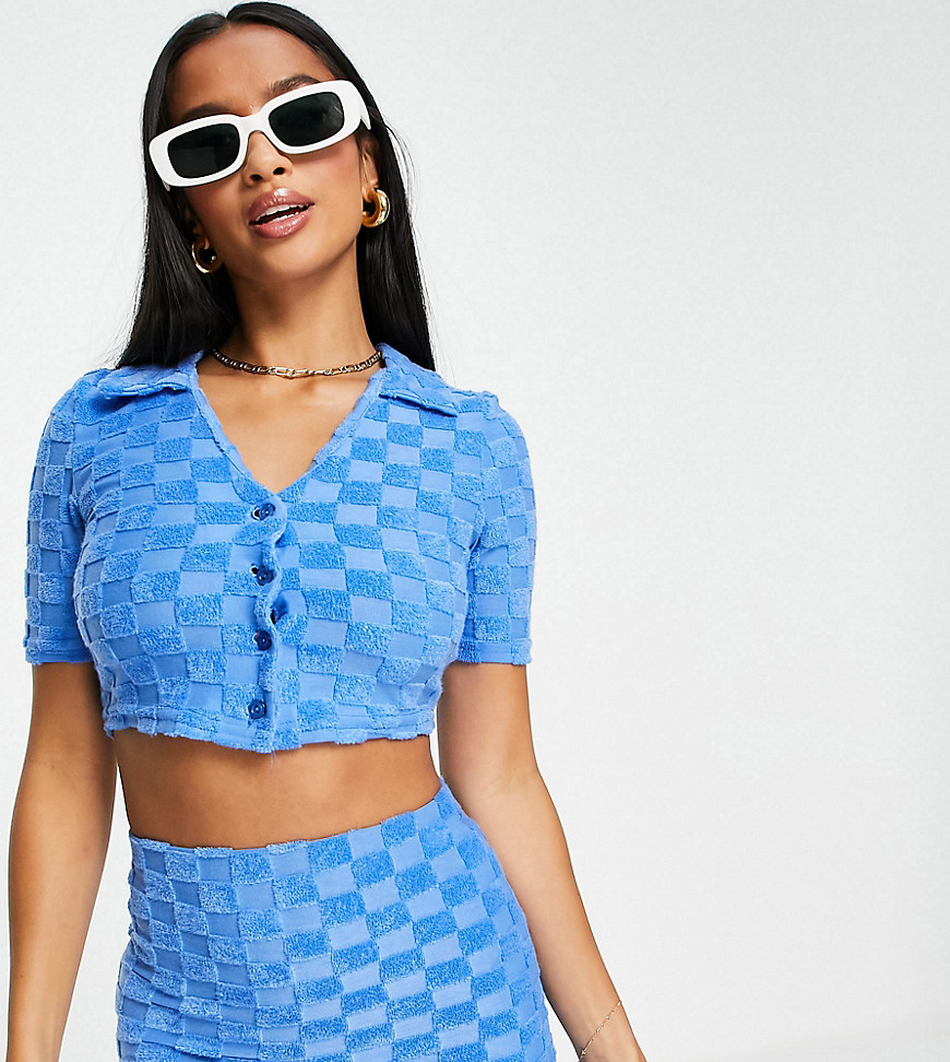 River island Petite co-ord towelling top in bright blue