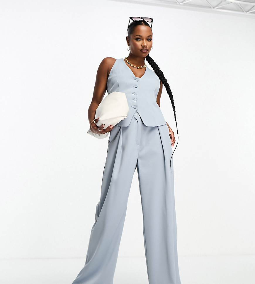 River Island Petite co-ord wide leg tailored trousers in light blue