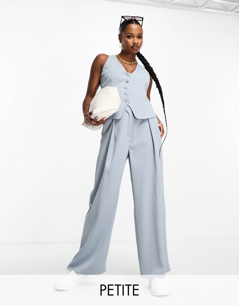 River Island Petite co-ord wide leg tailored trousers in light blue