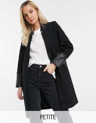 River Island Petite collarless coat in black | ASOS