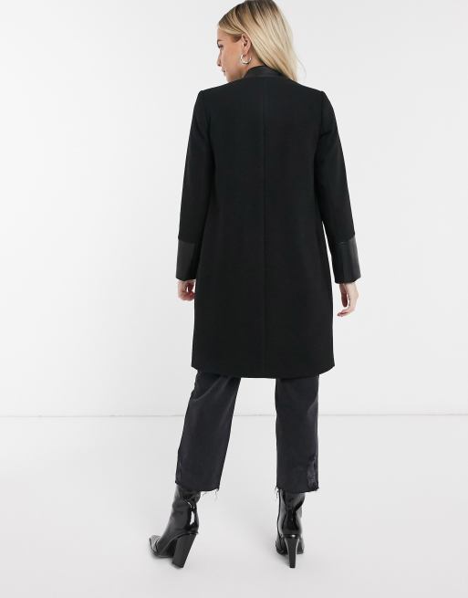 River island collarless store coat in black