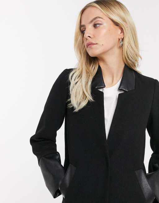 River island collarless store coat in black