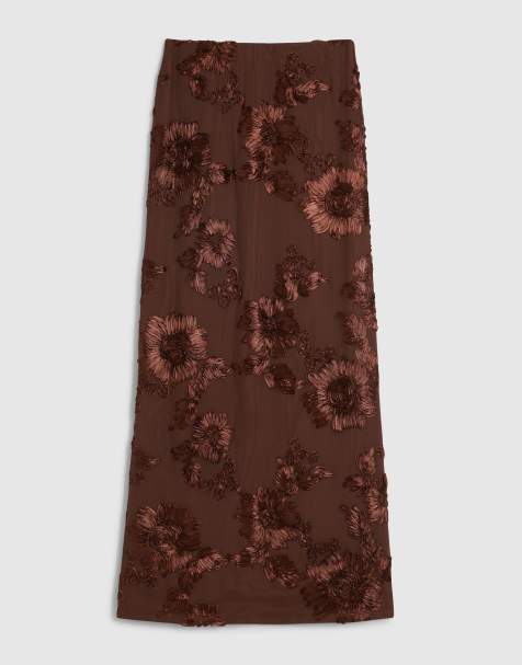 River Island Petite Cornelli maxi skirt in brown - view 1