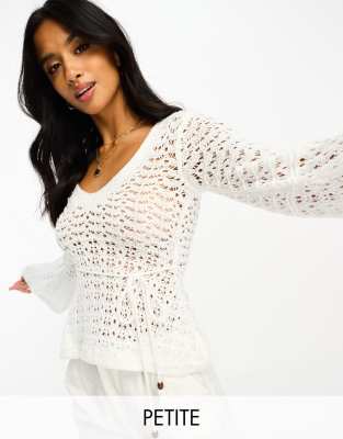 River Island Petite crochet top with belt loop in white