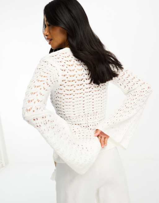 River island white crochet top online