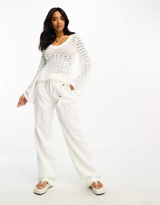 River Island Petite crochet top with belt loop in white