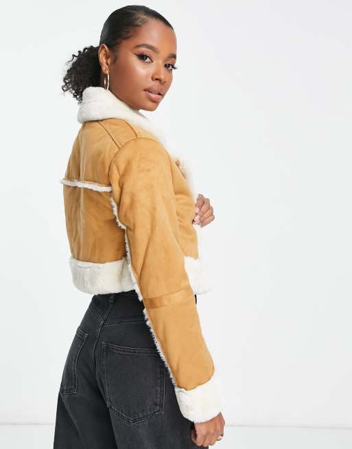 Petite crop borg outlet trim flying jacket