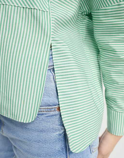 River Island Petite cropped shirt in green stripe, 4 of 4