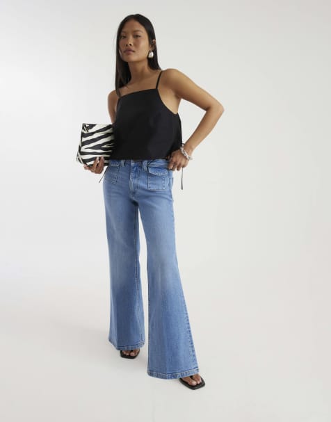 River Island Petite denim high waisted relaxed flare jeans in denim - light - view 1