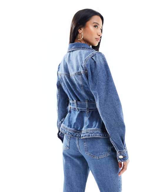 River Island Petite denim jacket with belted waist in blue ASOS