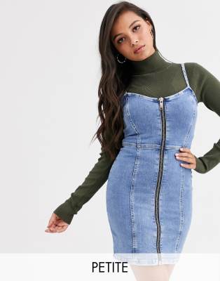 River Island Petite denim mini dress in mid wash-Blues