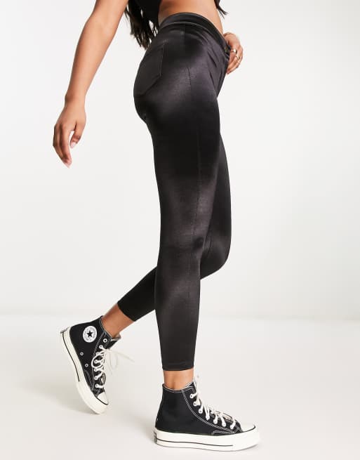 River Island Petite disco legging pants in black