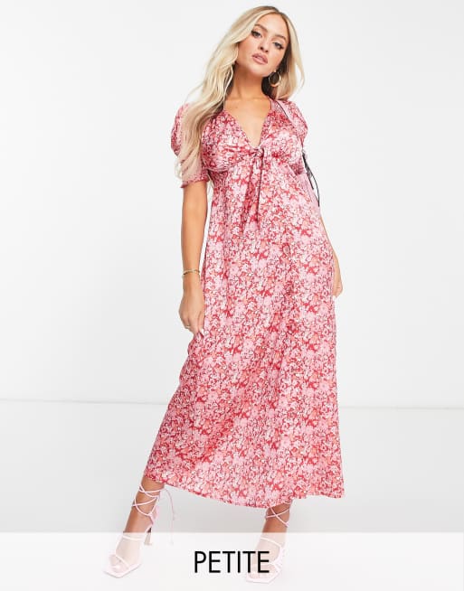 River Island Petite ditsy floral tie front midi dress in red