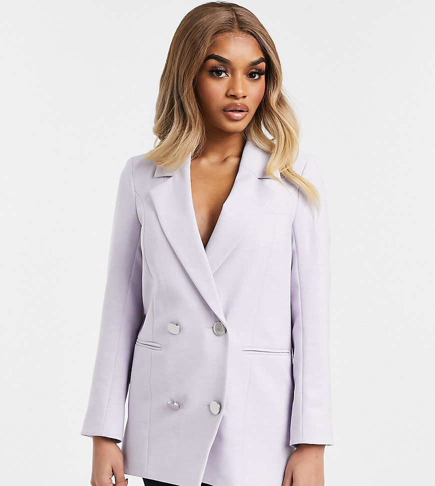 River Island Petite double breasted blazer in lilac - part of a set-Purple