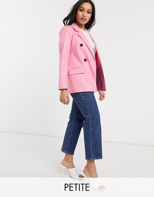 River Island Petite double breasted stripe blazer in pink