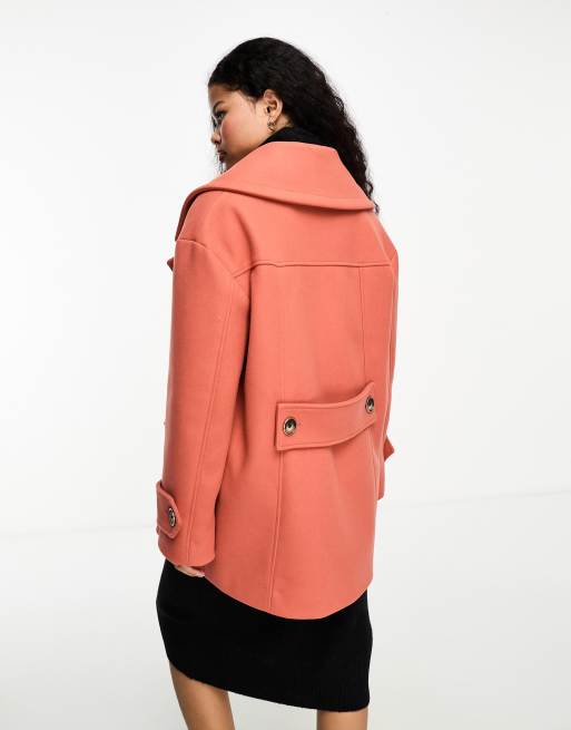 River Island Petite double breasted swing coat in coral