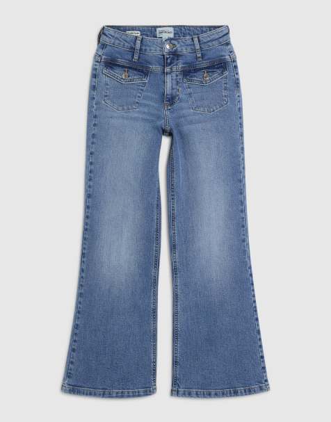 River Island Petite Double yoke relaxed flare jeans in medium blue - view 1