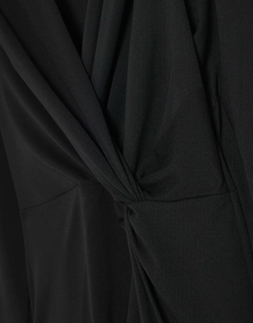 River Island Petite Drape front midi dress in black, 2 of 2