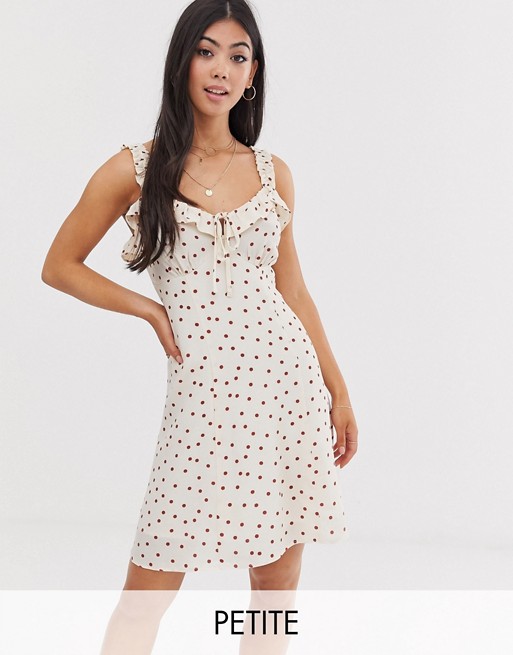 River Island Petite dress with frill detail in polka dot