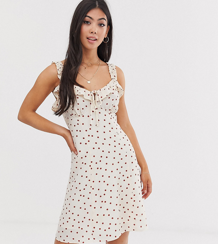 River Island Petite dress with frill detail in polka dot-White
