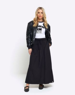 River Island Petite elasticated waist maxi skirt in black