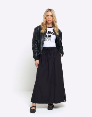 River Island Petite elasticated waist maxi skirt in black - ASOS Price Checker