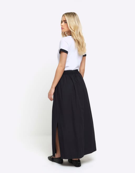 River Island Petite elasticated waist maxi skirt in black ASOS