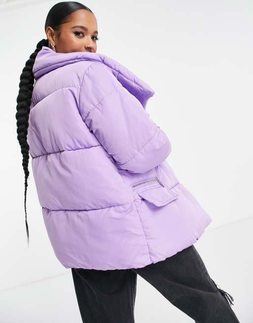 River Island Petite fallaway padded jacket in purple