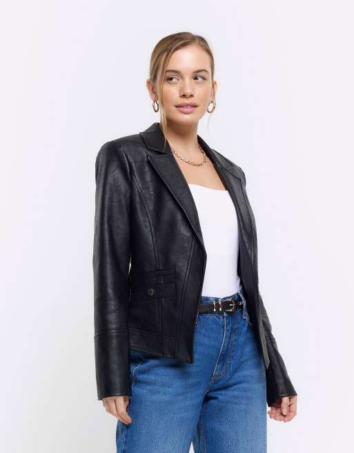 River island leather blazer sales