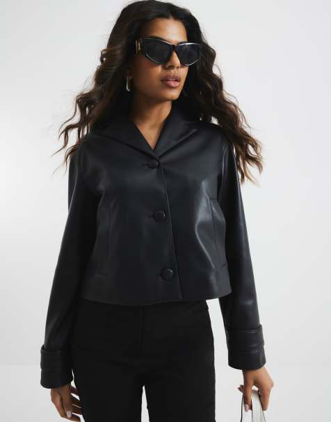 River Island Petite faux leather blazer in black - view 1