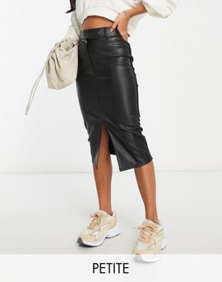 River Island Petite faux leather pencil midi skirt in black